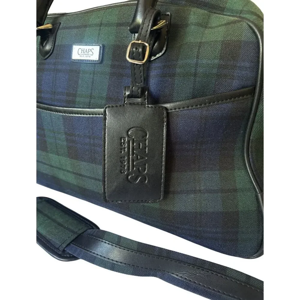 Chaps Ralph Lauren Duffel Clothe Blue Green Plaid Weekender Travel Bag
